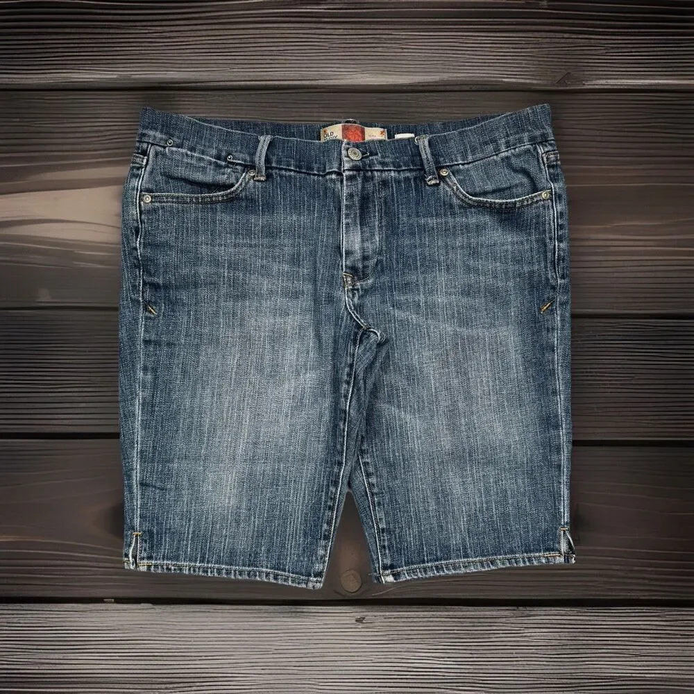 Y2K Old Navy Ultra Low Waist Bermuda Shorts 10 (W33) Blue Denim Casual Womens